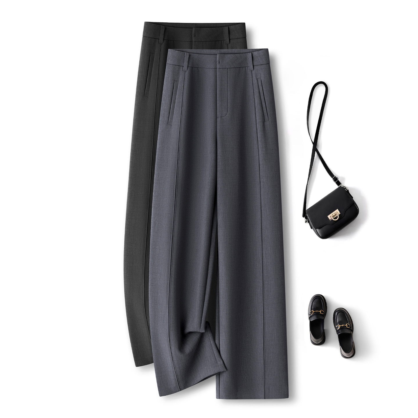 Tailored Trouser Wide - 여성용 와이드 레그 팬츠, 하이웨이스트, 스트레이트