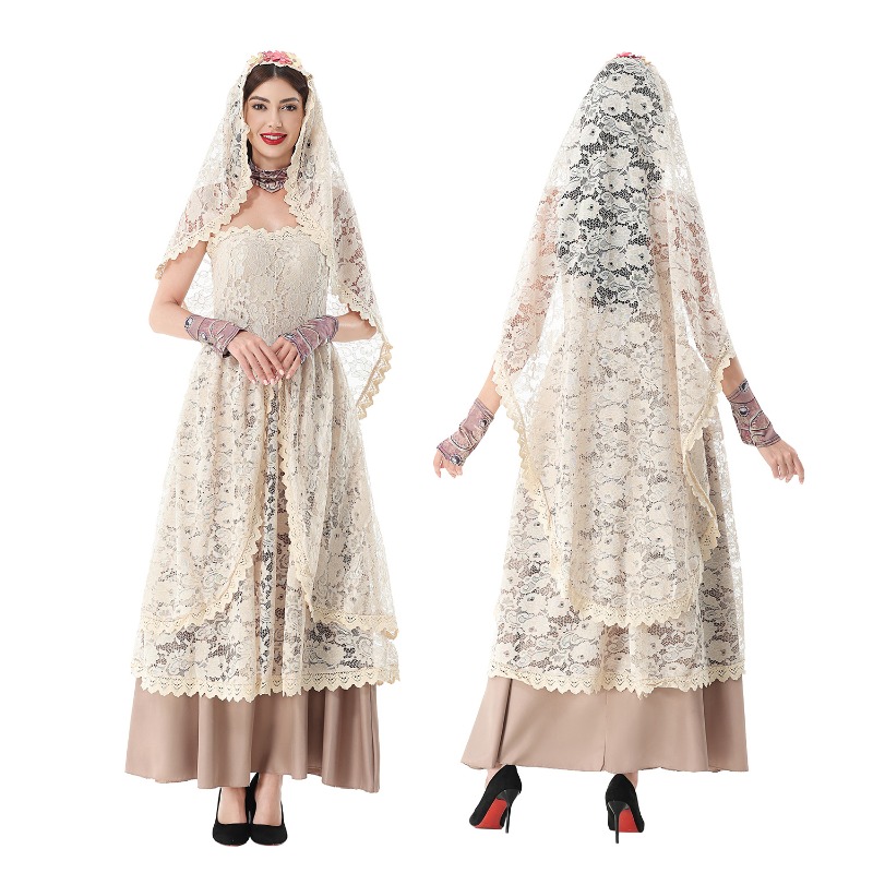 Lace Dress - 여성용 빈티지 레이스 맥시 드레스, 레이스