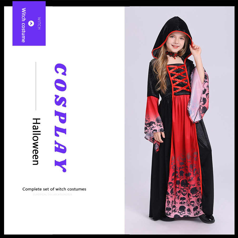 Women'S Red Formal Wear - 레드 블랙 마녀 코스튬 후드 롱