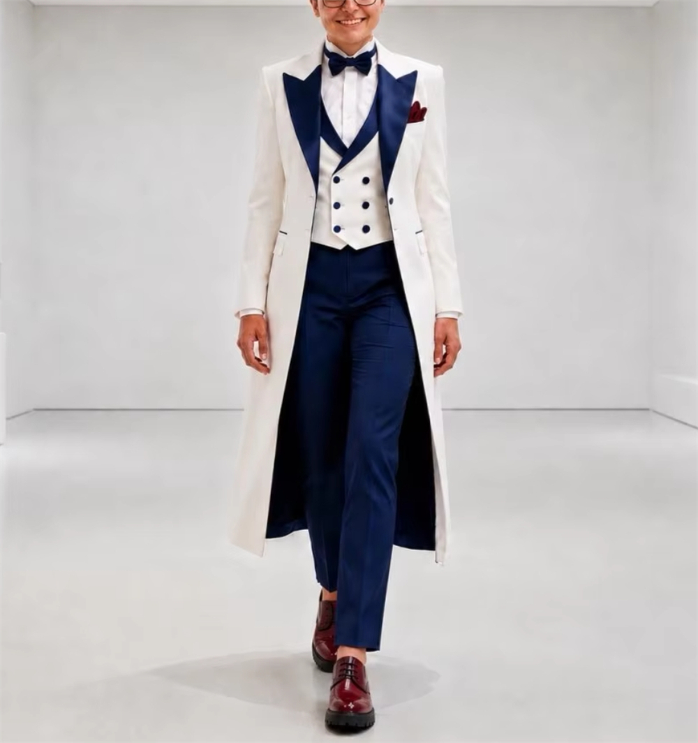 Womens Blazer - 네이비 블루 화이트 여성 재킷 수트