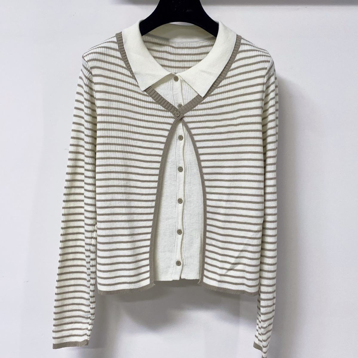 고품질 여성 폴로 칼라 스트라이프 니트 긴팔 탑 페이크 - Silk Blouse 리뷰 및 가격