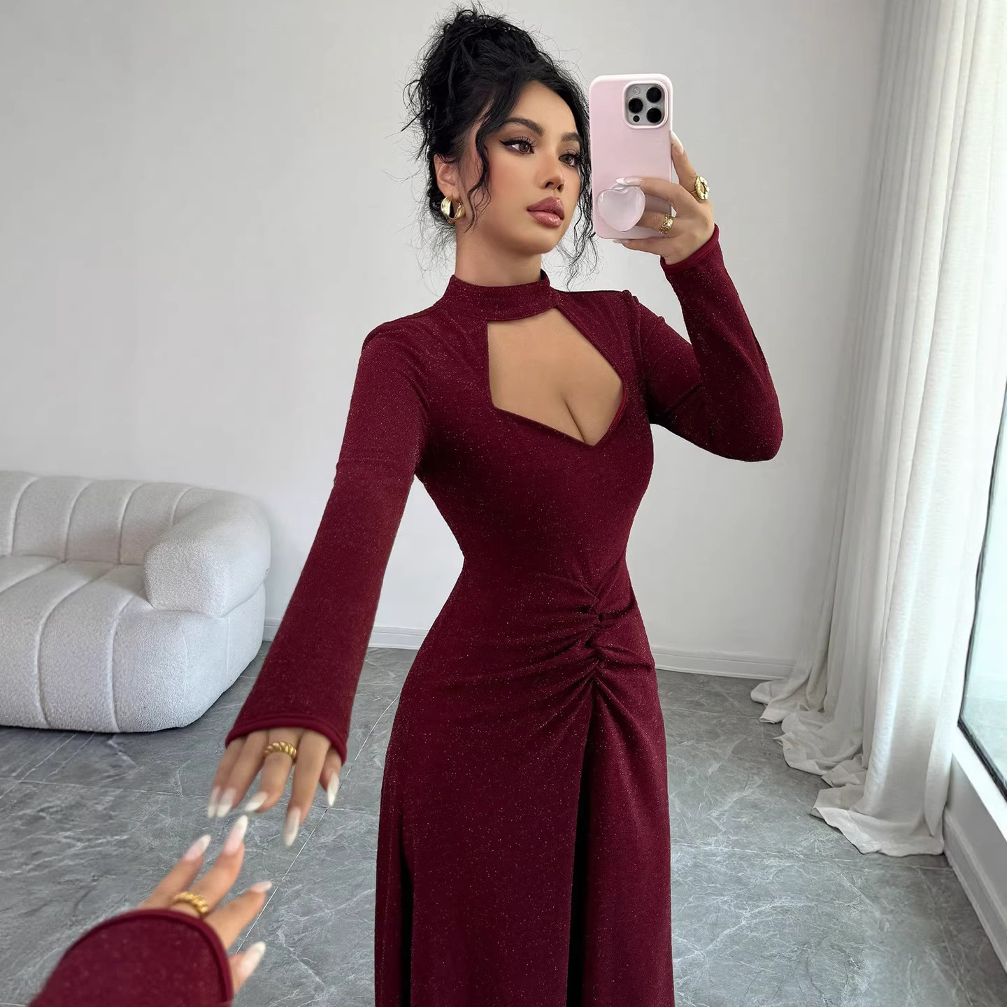 20256 봄 섹시 슬림핏 미디 드레스 플리츠 솔리드  - Midi Dress 리뷰 및 가격