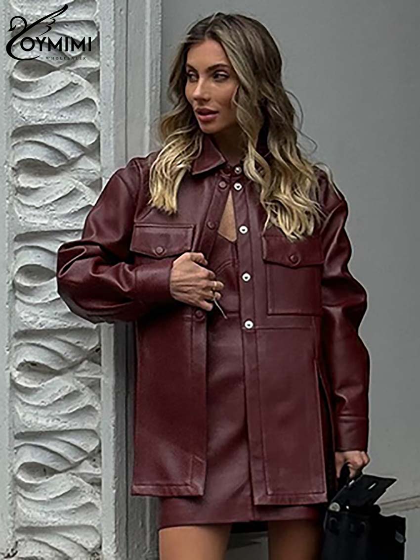 Oymimi 패션 와인 레드 Pu 가죽 여성 두 조각  - Women'S Red Formal Wear 리뷰 및 가격
