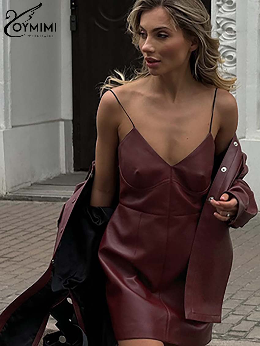 Oymimi 패션 와인 레드 Pu 가죽 여성 두 조각  - Women'S Red Formal Wear 리뷰 및 가격