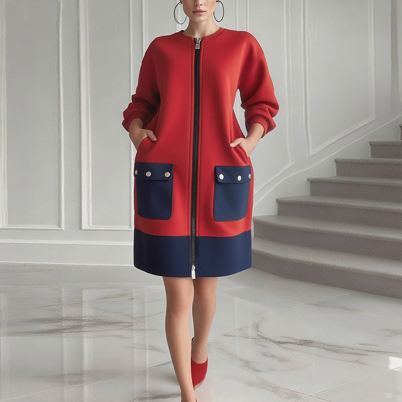 모디걸 대비색 긴 소매 드레스 여성용 겨울 봄 2025 - Women'S Red Formal Wear 리뷰 및 가격
