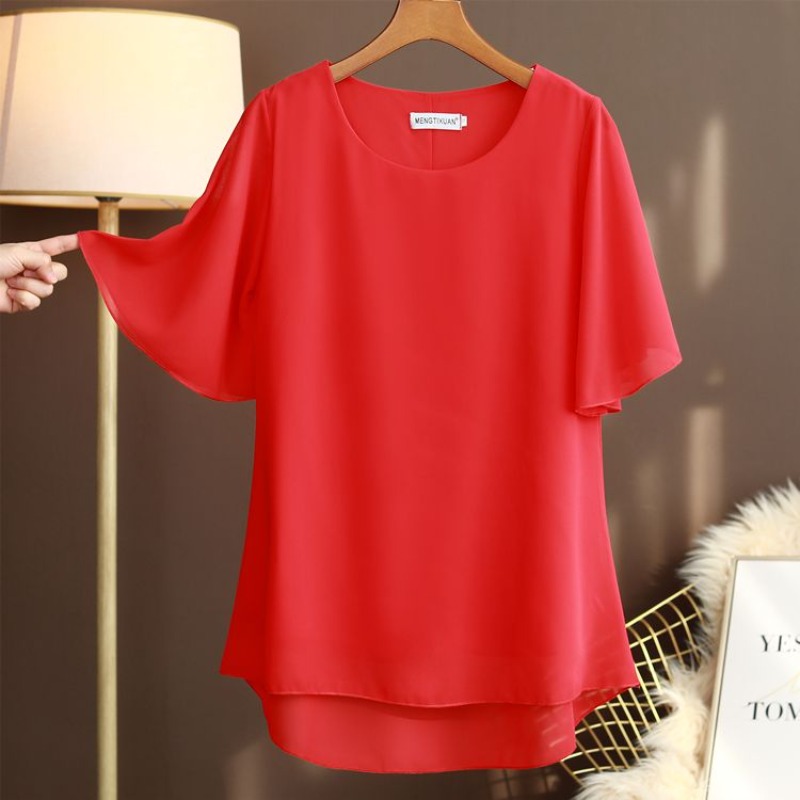 우아한 플러스 사이즈 실크 블라우스 반팔 라운드 넥 루 - Silk Blouse 리뷰 및 가격