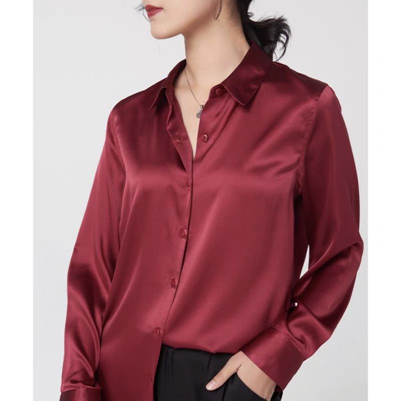 우아한 새틴 긴팔 블라우스 여성 2025 빈티지 버건디 - Silk Blouse 리뷰 및 가격