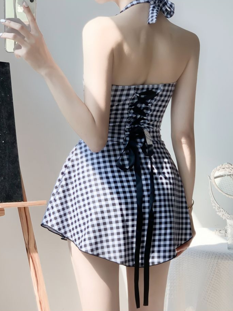 2026 신상 여성 백리스 원피스 수영복, 격자무늬 레 - Womens Suit 리뷰 및 가격