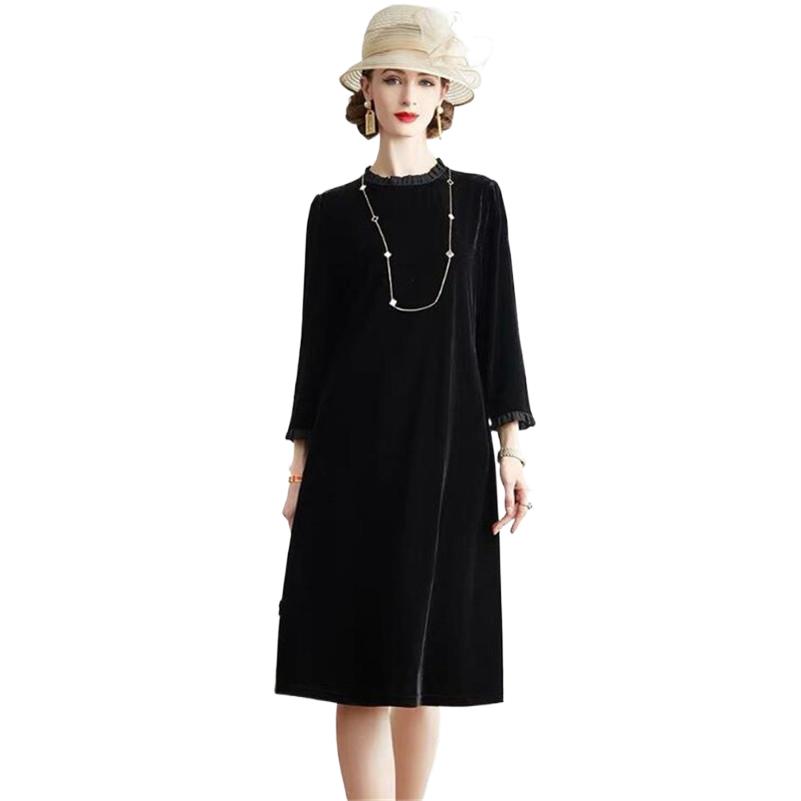 2026년 봄 신상 여성 A라인 벨벳 드레스 손목까지  - Midi Dress 리뷰 및 가격