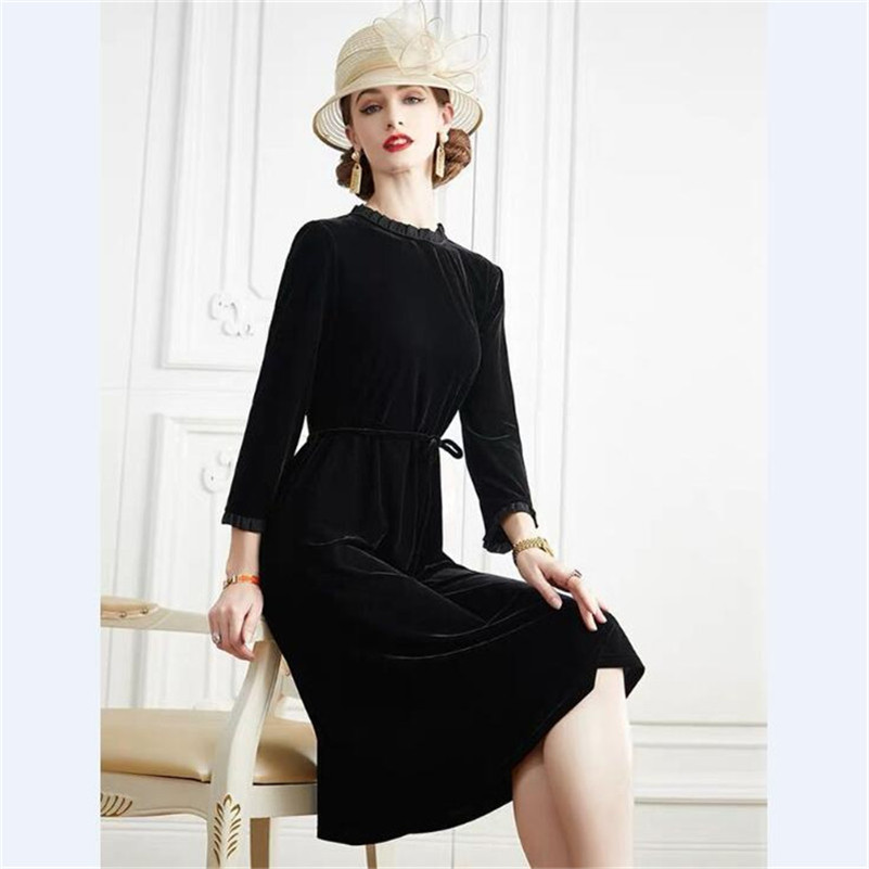 2026년 봄 신상 여성 A라인 벨벳 드레스 손목까지  - Midi Dress 리뷰 및 가격