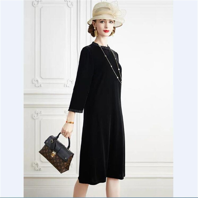 2026년 봄 신상 여성 A라인 벨벳 드레스 손목까지  - Midi Dress 리뷰 및 가격