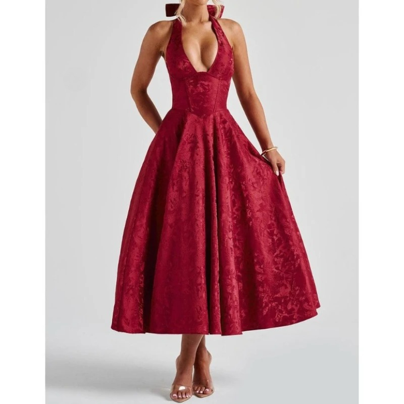 디피타운 여성용 우아한 이브닝 파티 드레스, 홀터 V넥 - Women'S Red Formal Wear 리뷰 및 가격