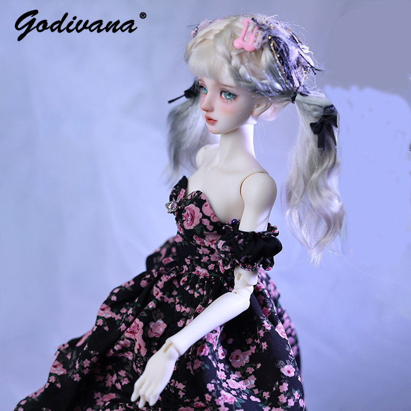 1/4 BJD 인형용 의상: 검은색 바탕에 분홍색 꽃무 - Midi Dress 리뷰 및 가격