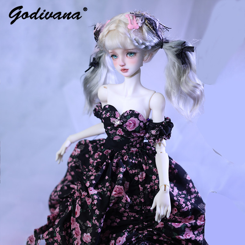 1/4 BJD 인형용 의상: 검은색 바탕에 분홍색 꽃무 - Midi Dress 리뷰 및 가격