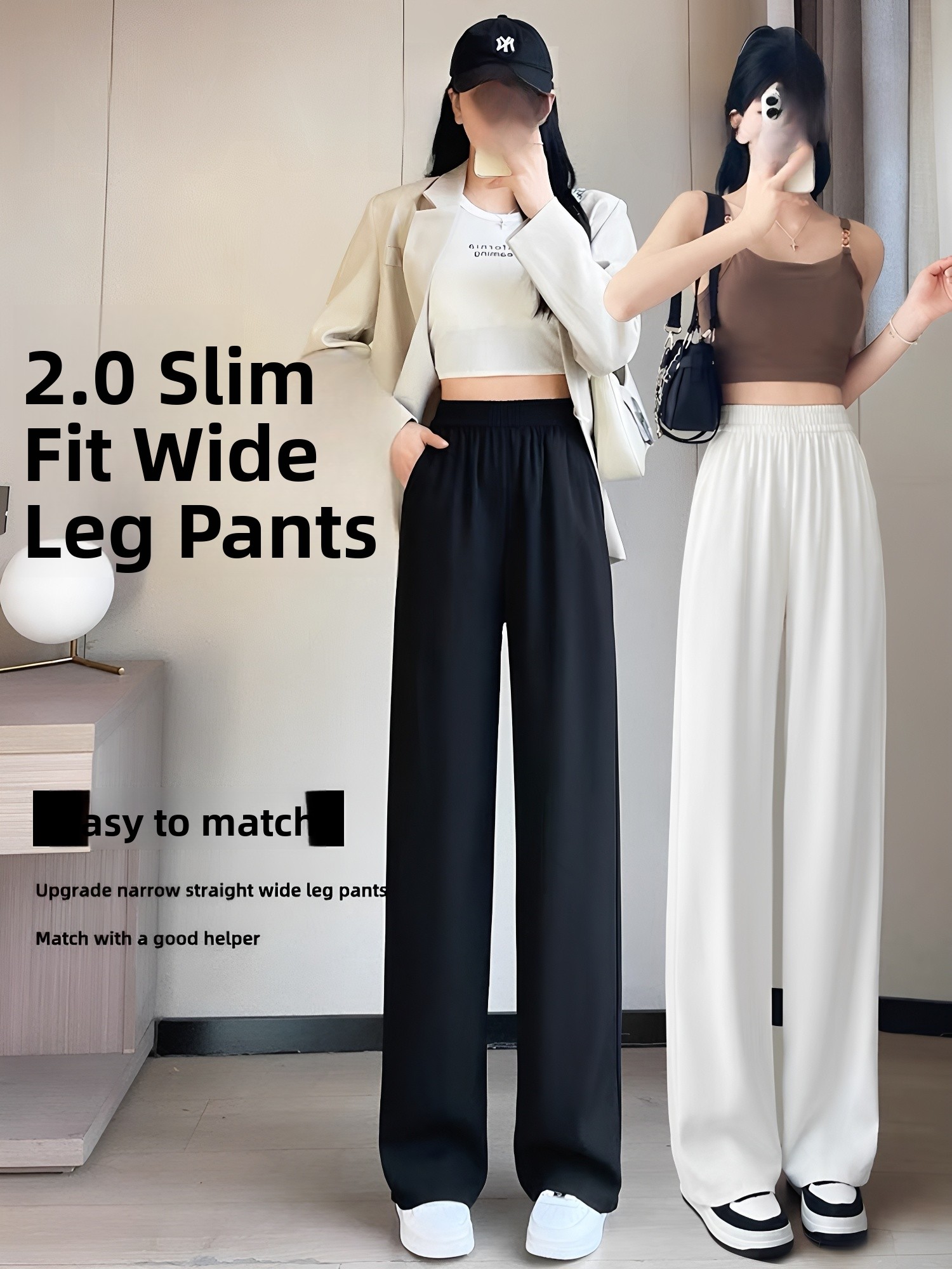 검은색 여성용 슬림핏 스트레이트 캐주얼 바지, 여름용  - Tailored Trouser Wide 리뷰 및 가격