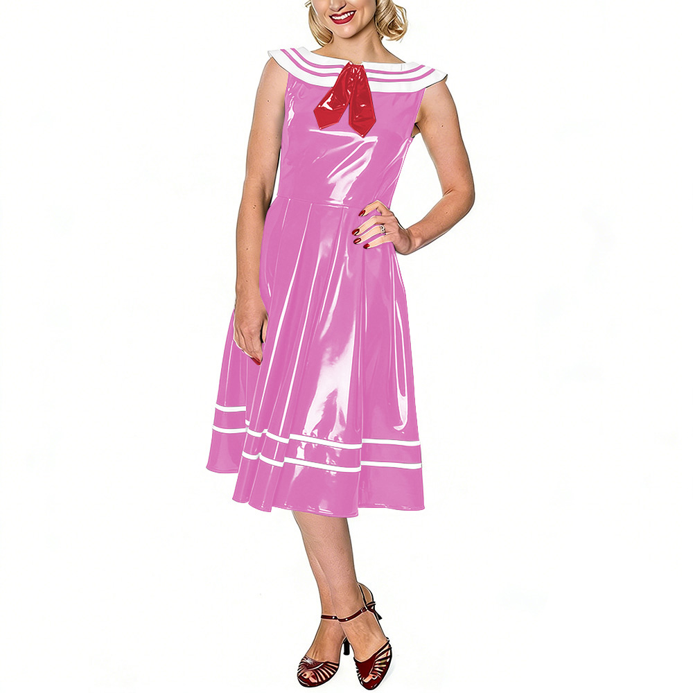 여성용 빈티지 세일러 드레스, 광택 가죽 PVC 민소매 - Midi Dress 리뷰 및 가격