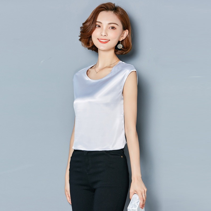 섹시한 실크 베스트 여성 민소매 탑 여름 솔리드 컬러  - Silk Blouse 리뷰 및 가격