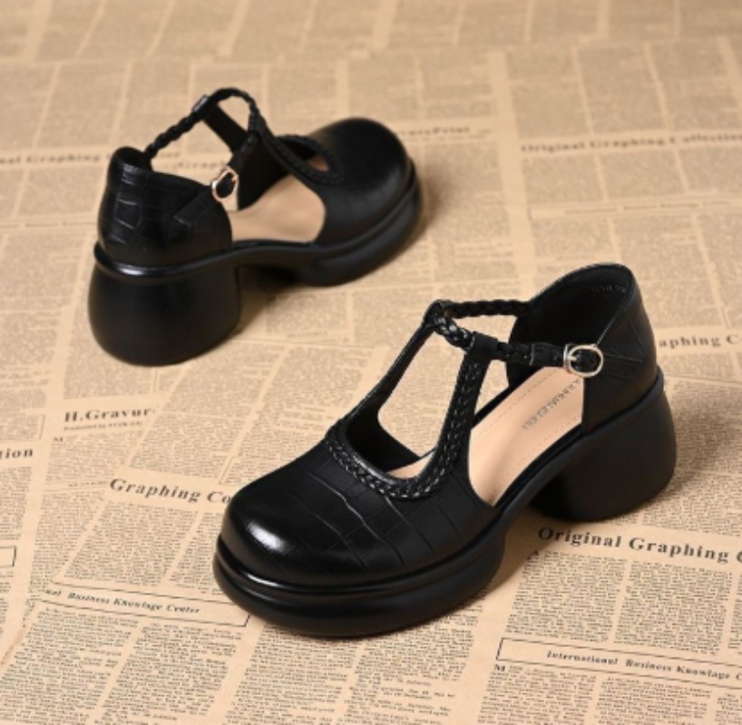 여성용 블랙 악어 무늬 메리 제인 샌들 T-스트랩 버클 - Womens Heels 리뷰 및 가격