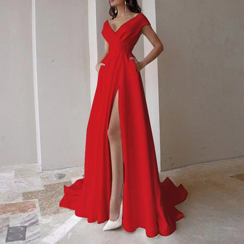 새로운 우아한 플로어 기장 여성 드레스 섹시한 슬릿 미 - Women'S Red Formal Wear 리뷰 및 가격
